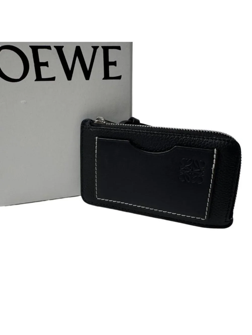 Loewe Anagram L-shaped Zipper Coin Purse Card Case Black